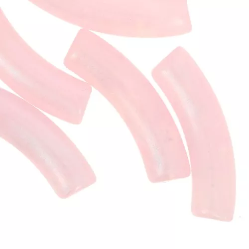Cuenta tubo curvada en acrílico translúcido 33x8mm - Perla jaspeada rosa claro x6