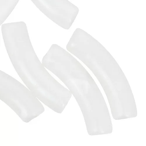 Cuenta tubo curvada en acrílico translúcido 33x8mm - Perla jaspeada blanca x6