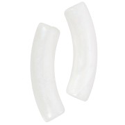 Cuenta tubo curvada en acrílico translúcido 33x8mm - Perla jaspeada blanca x6