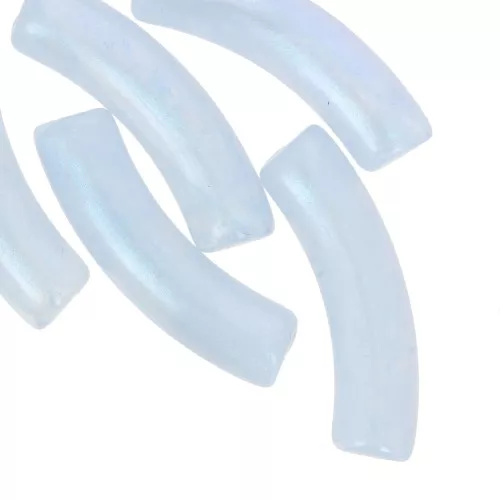 Cuenta tubo curvada en acrílico translúcido 33x8mm - Azul cielo jaspeado perla x6