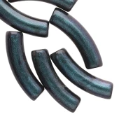 Cuentas tubulares curvadas de acrílico opaco, 33 x 8 mm - Azul noche marmolado nacarado x6