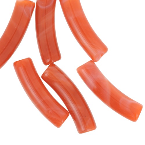 Cuentas tubulares curvadas de acrílico opaco 19x5 mm - Terracota jaspeada x10