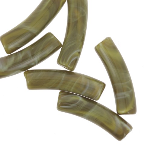 Cuentas tubo curvadas 19x5 mm en acrílico opaco - Oliva jaspeado x10