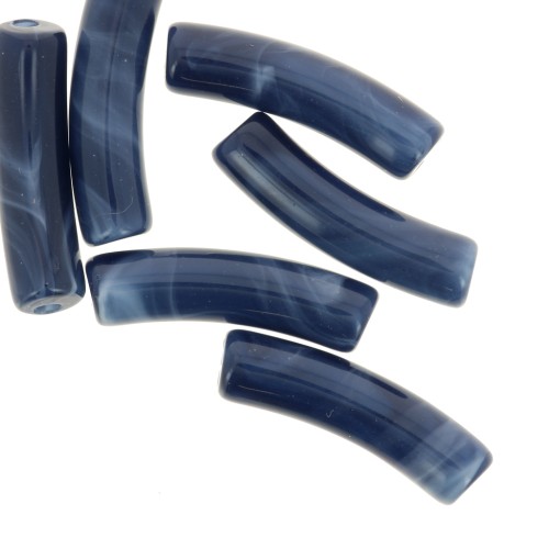 Cuentas tubo curvadas 19x5 mm en acrílico opaco - Azul medianoche jaspeado x10