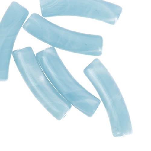 Cuentas acrílicas opacas 19x5 mm tubo curvo - Azul cielo jaspeado x10