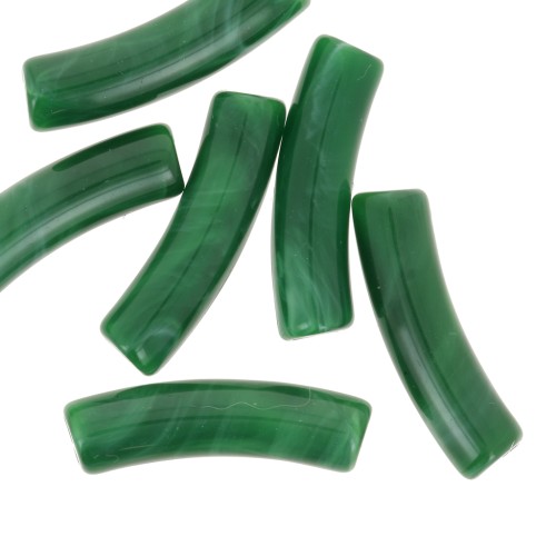 Cuentas tubo curvadas 19x5 mm en acrílico opaco - Verde oscuro jaspeado x10