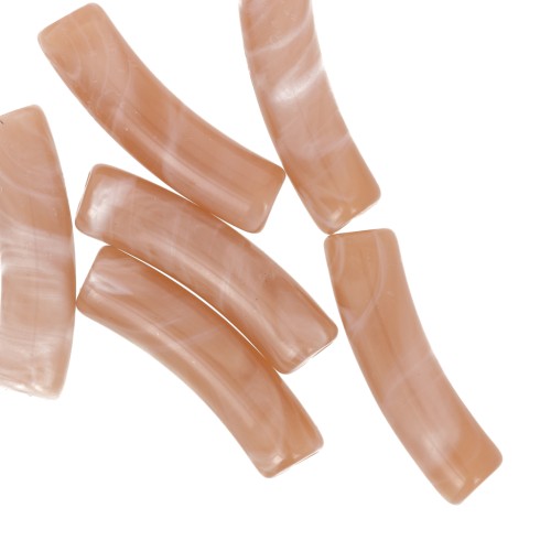 Perlas tubo curvadas 19x5 mm en acrílico opaco - Marrón claro jaspeado x10