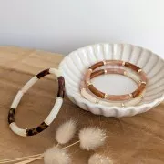 Cuentas tubulares curvadas de acrílico opaco 19x5 mm - Marrón claro jaspeado x10