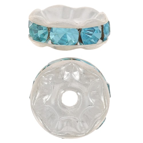 Perla rondel Strass 8 mm plateado/Aquamarine  x1