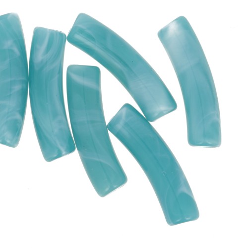Cuentas acrílicas opacas 19x5 mm tubo curvo - Pato azul jaspeado x6