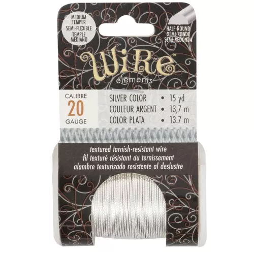 Alambre de cobre redondo texturizado de 0,81 mm, semiduro - Plateado antideslustrante, 13,7 m
