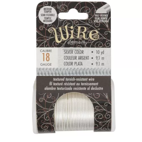 Alambre de cobre redondo texturizado de 1,02 mm, semiduro - Plateado antideslustramiento, 9,1 m