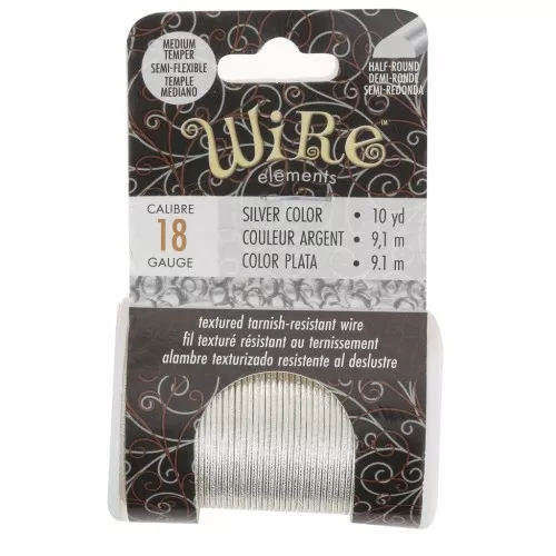 Hilo de cobre redondo martillado de 1,02 mm, semiduro — Plateado para evitar el deslustre, 9,1 m