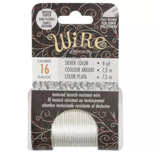 Hilo de cobre redondo martillado de 1,29 mm, semiduro - Plateado para evitar el deslustre x7.3m