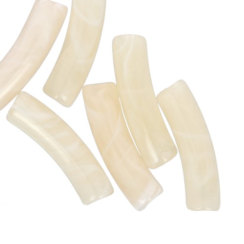 Cuentas tubulares curvadas de acrílico translúcido 19x5 mm - Crudo jaspeado x10