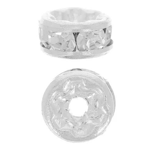 Perla rondel Strass 6 mm plateado/Crystal x4