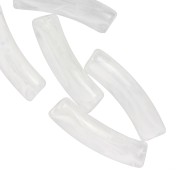 Perlas tubo curvadas 19x5 mm en acrílico transparente - Blanco jaspeado x10