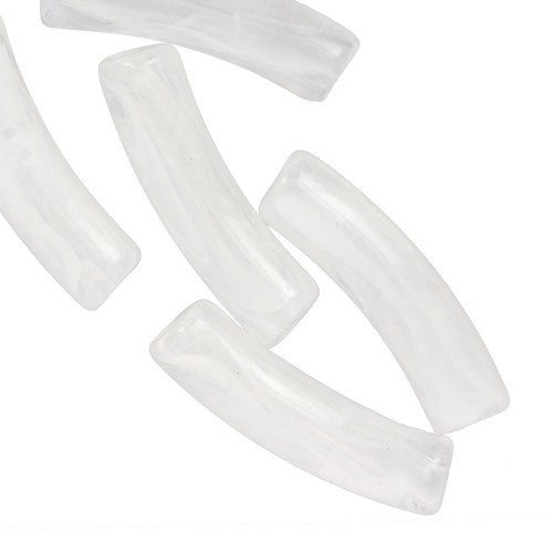 Perlas tubo curvadas 19x5 mm en acrílico transparente - Blanco jaspeado x10