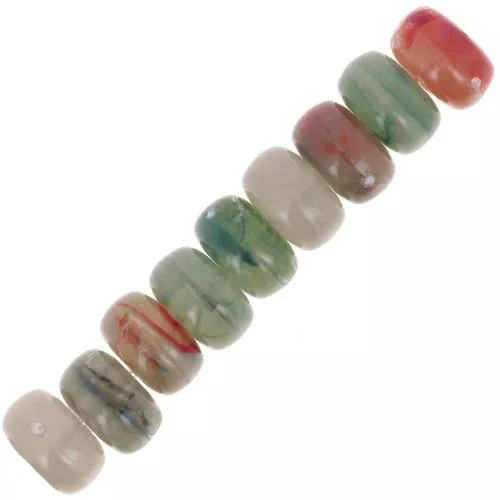Cuentas arandela 7x4 mm en acrílico transparente - Mix Verde - Rojo jaspeado x20