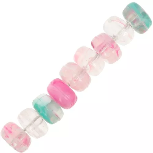 Cuentas arandela 7x4 mm en acrílico transparente - Mix Rosa - Verde jaspeado x20