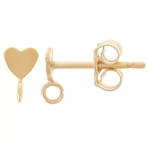 Ganchos pendientes corazón 6x3,5 mm con aro abierto - Oro laminado x2
