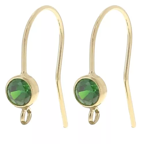 Pendientes gancho y circonita 16 mm - Gold filled (laminado oro) - Verde x2