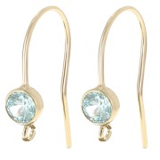 16mm Zirconia Ear hooks - Gold filled (laminado de oro) Aguamarina x2