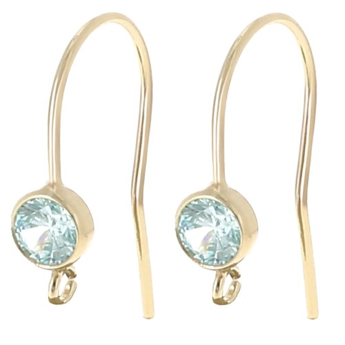 16mm Zirconia Ear hooks - Gold filled (laminado de oro) Aguamarina x2