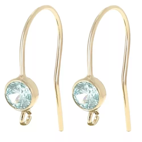 16mm Zirconia Ear hooks - Gold filled (laminado de oro) Aguamarina x2