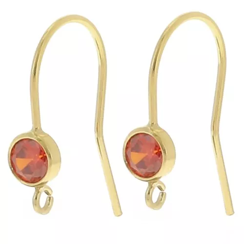 Pendientes de gancho de 16 mm con óxido de circonio - Gold filled (laminado de oro) Naranja x2
