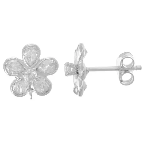 Ganchos pendientes flor 10 mm con óxidos de circonio - Plata 925 x2