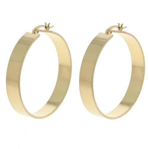 Pendientes de aro anchos lisos 40 mm - Dorado con oro fino x2