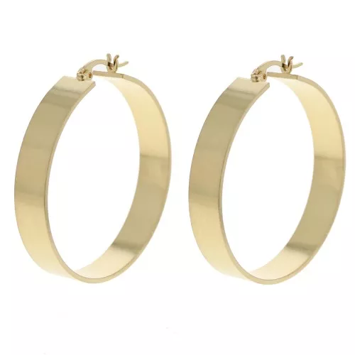 Pendientes de aro anchos lisos 40 mm - Dorado con oro fino x2