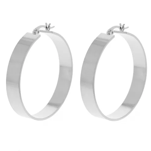 Pendientes de aro anchos y lisos de 40 mm - Plateado fino x2