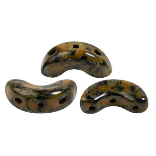 Cuentas de cristal Arcos® de Puca® 5x10 mm - Negro Naranja Pedregoso x10g