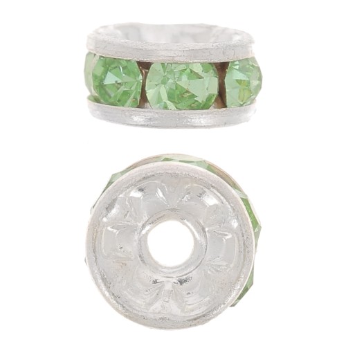 Perla rondel Strass 6 mm plateado/Peridot x4