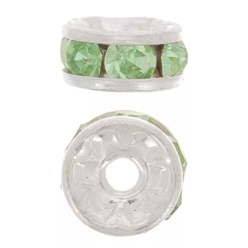 Perla rondel Strass 6 mm plateado/Peridot x4