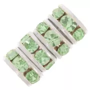 Perla rondel Strass 6 mm plateado/Peridot x4