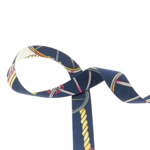 Cinta de bufanda de poliéster de 15 mm - Azul marino - Rosa claro x1m