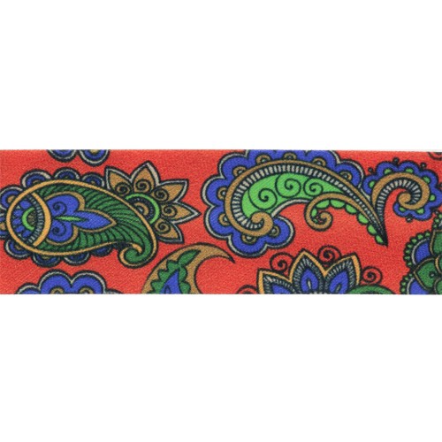 Ribete de poliéster 20 mm - Motivo cachemira - Naranja oscuro - Verde oscuro x1m