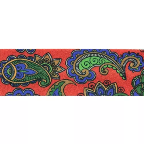 Ribete de poliéster 20 mm - Motivo cachemira - Naranja oscuro - Verde oscuro x1m