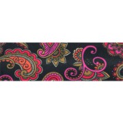 Ribete de poliéster de 20 mm - Motivo cachemira - Negro - Rosa x1m