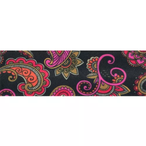 Ribete de poliéster de 20 mm - Motivo cachemira - Negro - Rosa x1m