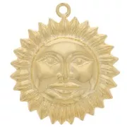 Pendentif soleil motif visage 20 mm- Doré à l'or fin x1