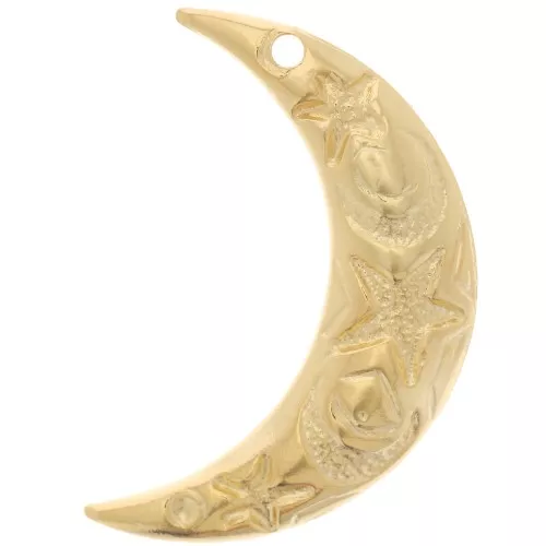 Colgante luna con motivo estrella y luna 25x16 mm - Dorado con oro fino x1