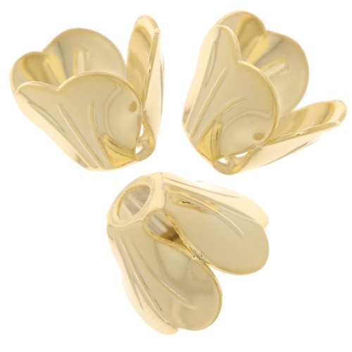 Flor coupelle 3 pétalos 10 mm - Dorado con oro fino x1