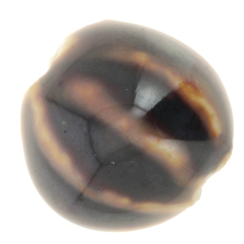 Cuentas de cerámica redondas estriadas 11 mm - Negro - Marrón jaspeado x10