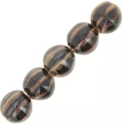Cuentas de cerámica redondas estriadas 11 mm - Negro - Marrón jaspeado x10