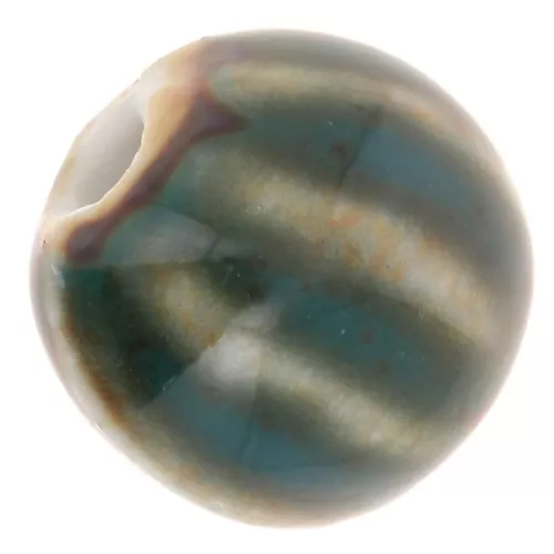 Cuentas de cerámica redondas estriadas 11 mm - Azul Verde - Beige jaspeado x10