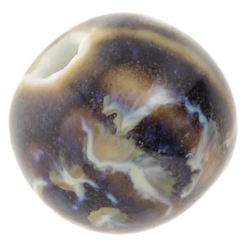 Cuentas de cerámica redondas estriadas 11 mm - Marrón - Azul - Beige jaspeado x10